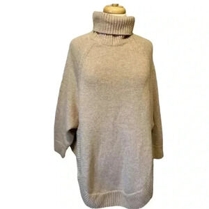 Bishop and Young turtleneck poncho sweater size M brown tan beige long warm